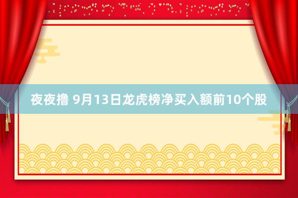 夜夜撸 9月13日龙虎榜净买入额前10个股