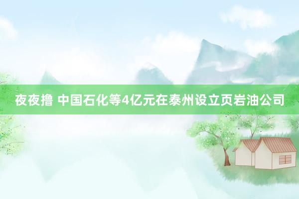 夜夜撸 中国石化等4亿元在泰州设立页岩油公司