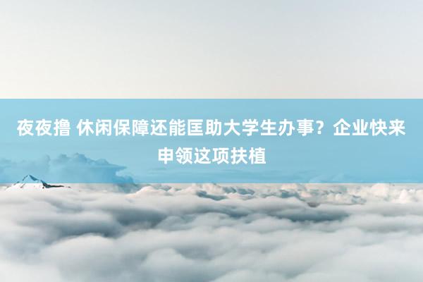 夜夜撸 休闲保障还能匡助大学生办事？企业快来申领这项扶植