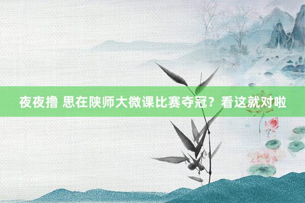 夜夜撸 思在陕师大微课比赛夺冠？看这就对啦