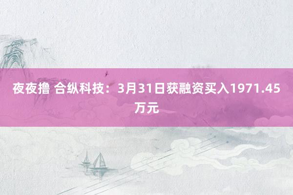 夜夜撸 合纵科技：3月31日获融资买入1971.45万元