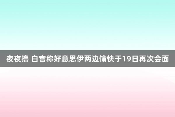夜夜撸 白宫称好意思伊两边愉快于19日再次会面
